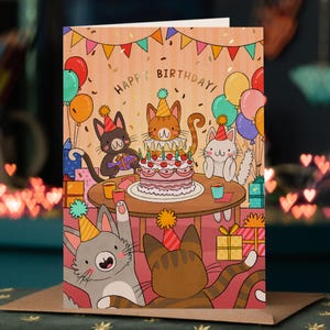Happy Cats-verjaardagskaart - Happy Cats Kaarten Dieren Schattige kittens Brievenbus Cadeau voor haar - Goudfolie Verjaardagskaart Hondenafdruk