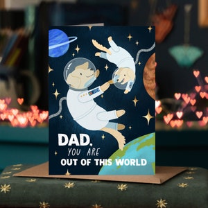 Papa, du bist nicht von dieser Welt Vatertagskarte - Geschenk zum Vatertag - Sterne Stern Planeten Mond - Weltraum Hunde Hund Labrador Golden Retriever