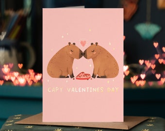 Capy Valentine's Day Card - Happy Capybara Cards - Capybara Lover Gift Token - Animals Cute Pun Funny Galentines Valentines Gift for Her