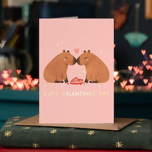 Capy Valentine's Day Card - Happy Capybara Cards - Capybara Lover Gift Token - Animals Cute Pun Funny Galentines Valentines Gift for Her
