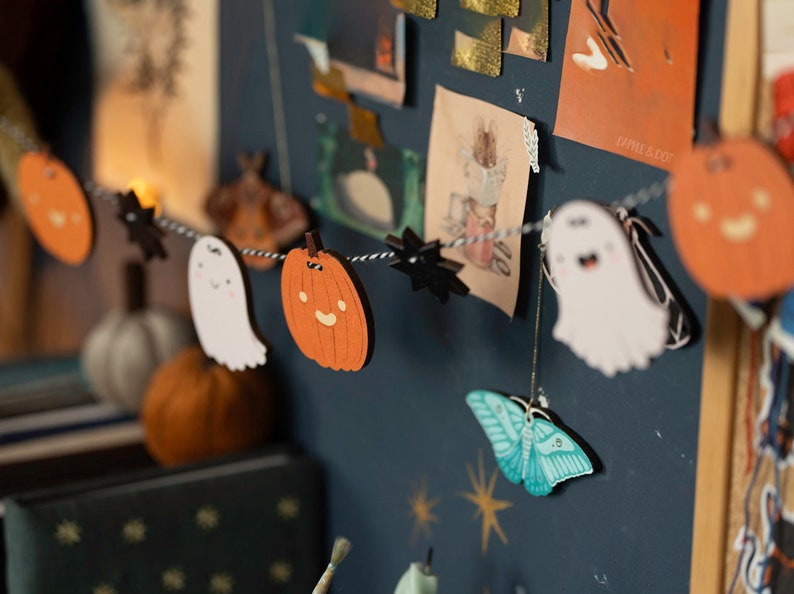 Make Your Own Halloween Garland Pop Out Wooden Ghosts and Pumpkins DIY Gift Ghost Pumpkin Spooky Decor Halloween Party Banner Cobweb image 7