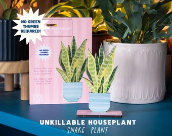 Snake Plant UNKILLABLE HOUSEPLANT - Dracaena trifasciata - House plant gift for gardeners - plant killer - plant parent card funny cute wood