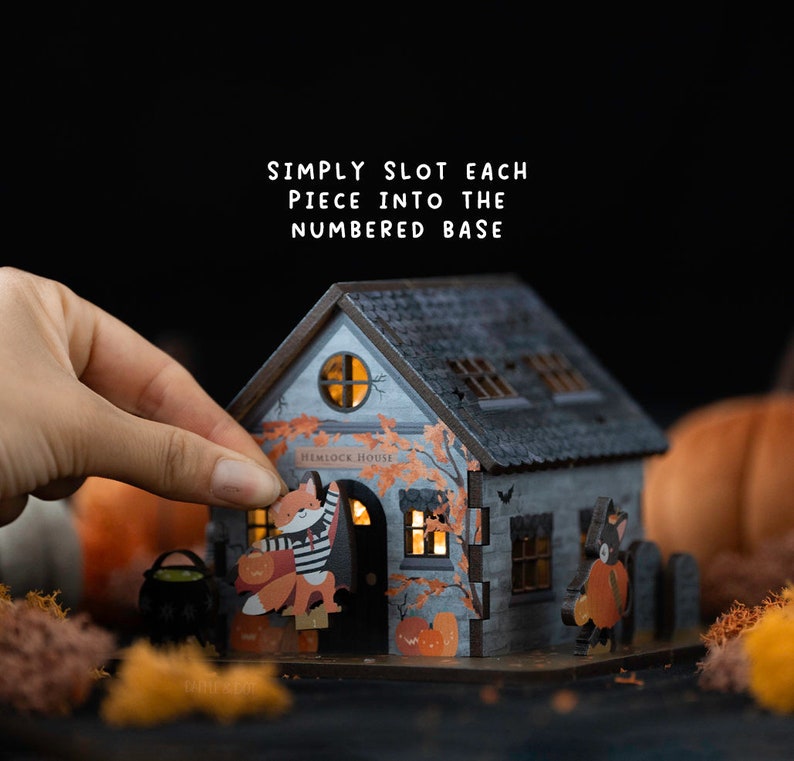 Tiny Halloween House Desk Light Spooky Haunted Wooden Cottage Pop Out Wood Night Light Cute Ghost Home Decor Gift Cauldron Decoration image 3