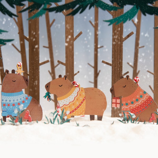 Christmas Capybara Wooden Decorations - Xmas Bauble set - Handmade cute kawaii capybaras - 2022 Wood Animal Tree capy Children's trio set