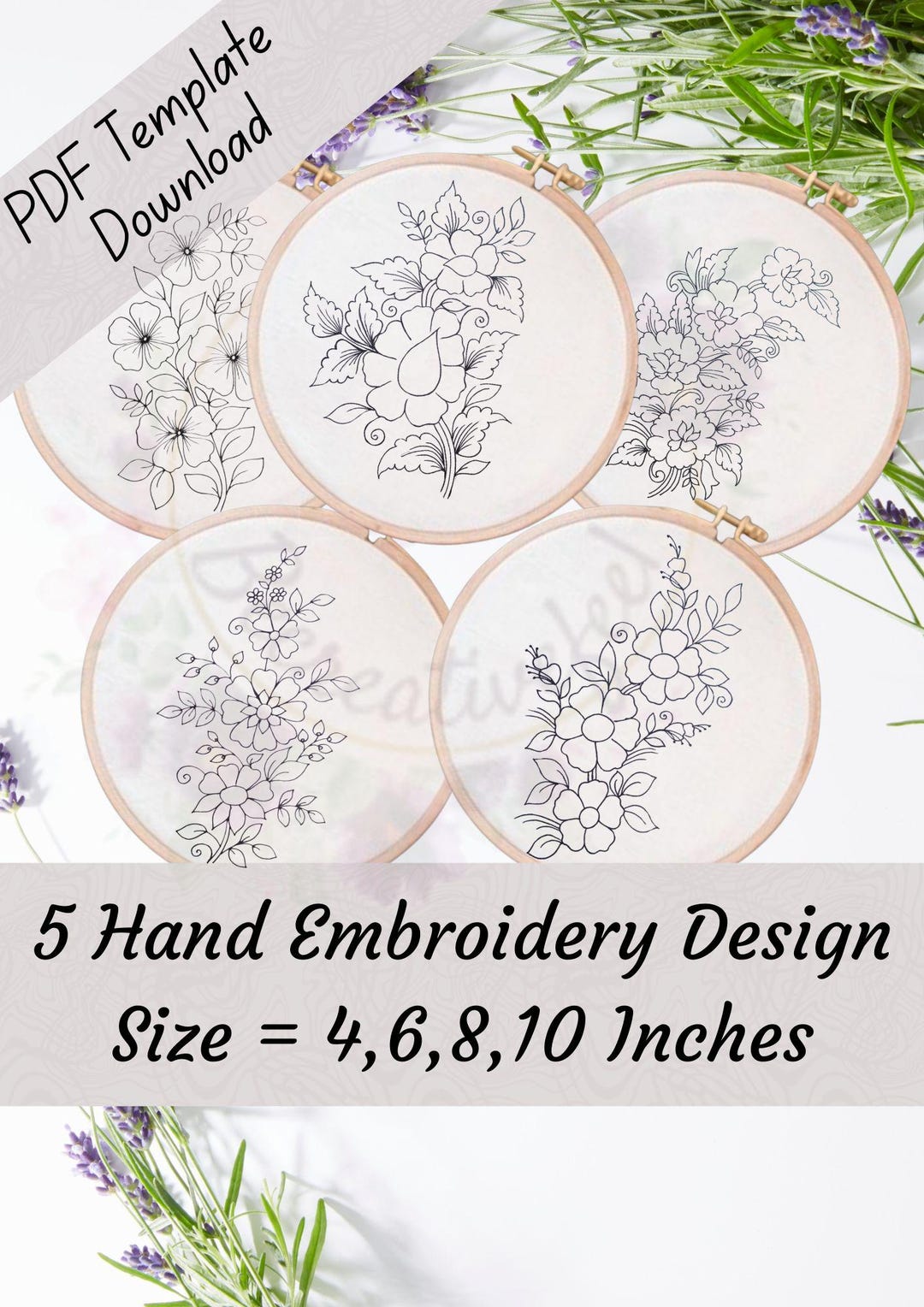 Floral Hand Embroidery Patterns: Beginner Hoop Art Templates (PDF ...