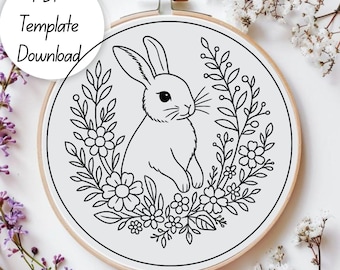 Bunny Floral Hand Embroidery Pattern: Beginner DIY Hoop Art (PDF Download)