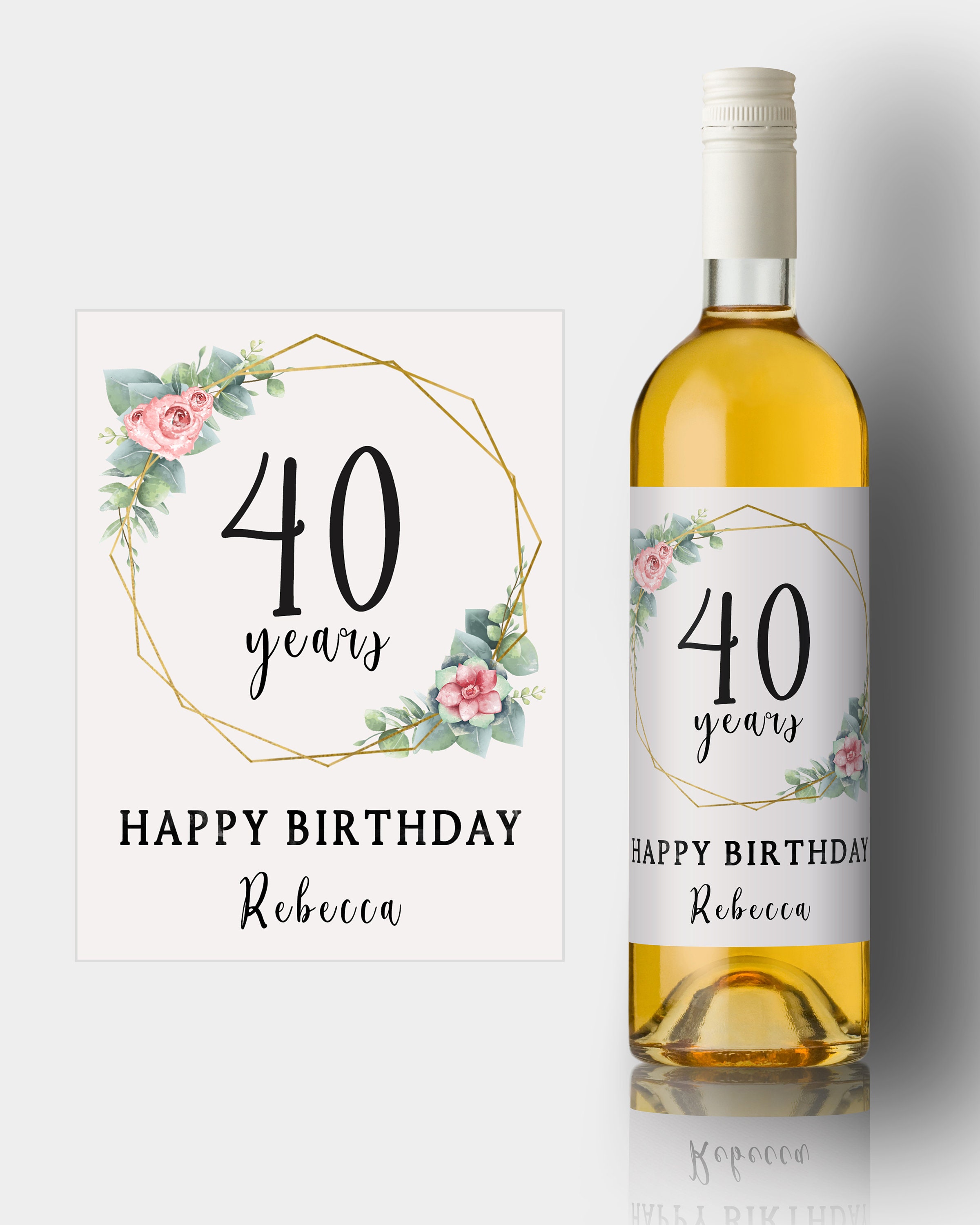 Bespoke Personalisable Happy Birthday Flower Wine Label by Etsy