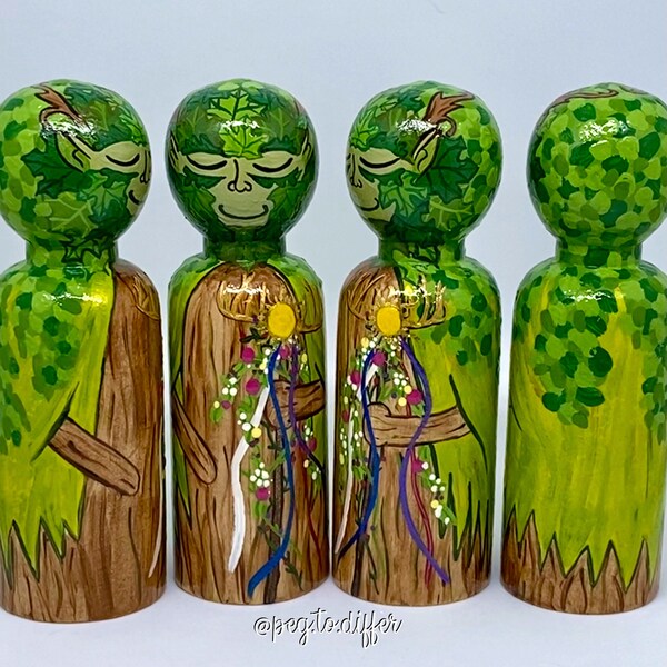 Green Man Jumbo Peg Doll, READY TO SHIP, handmade wooden toy, inspirational figurine, decor