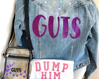 Olivia Rodrigo guts bundle merch set, guts your sunglasses, guts tour accessories, beaded sunglasses, Olivia Rodrigo crop top, guts your bag