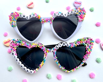 Birthday sunglasses, personalized sunglasses, beaded sunglasses, custom sunglasses, sprinkle sunglasses, girls trip sunglasses,