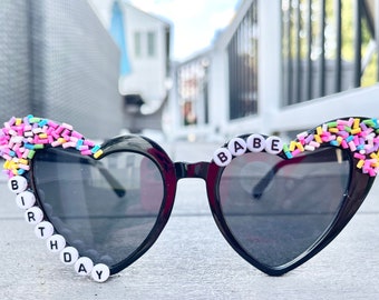 Birthday sunglasses, personalized sprinkle sunglasses, beaded sunglasses, women's beaded sunglasses, hello forty, girls trip sunglasses