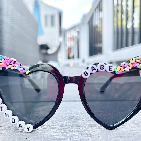 Birthday sunglasses, personalized sprinkle sunglasses, beaded sunglasses, women's beaded sunglasses, hello forty, girls trip sunglasses