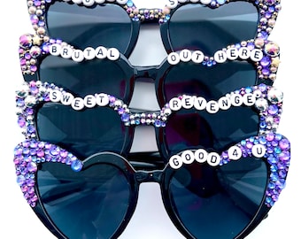 Customizable beaded Olivia Rodrigo guts sunglasses, guts sunglasses, guts world tour sunglasses, beaded sunglasses, concert sunglasses