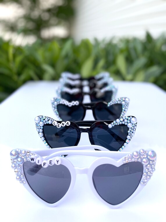 7 piece set: bride & bridesmaid heart shaped sunglasses BLACK Amazon.com: 8 Pack Black Heart Sunglasses Bachelorette Party  main image 4