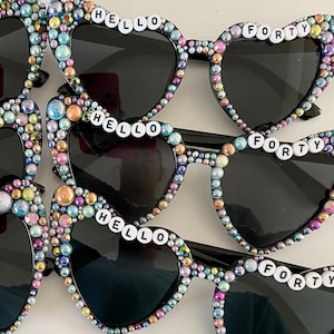 birthday sunglasses, girls trip sunglasses, Christmas themed party, bedazzled sunglasses, heart sunglasses, beaded sunglasses custom