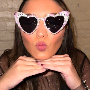 Custom birthday sunglasses, birthday gifts for her, custom birthday gift, bedazzled sunglasses, heart sunglasses, girls weekend sunglasses