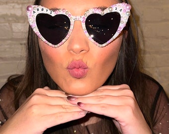 Custom birthday sunglasses, birthday gifts for her, custom birthday gift, bedazzled sunglasses, heart sunglasses, girls weekend sunglasses