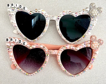 Disney bride sunglasses, Disney bride accessories, Disney honeymoon, Disney wedding, Disney bride heart glasses, disney beaded glasses