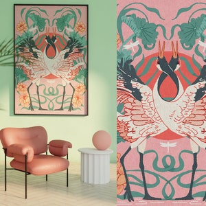 Gru danzanti / Poster di due uccelli gru, decorazioni per la casa