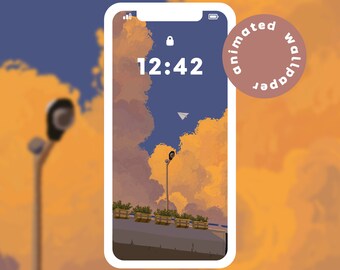 Animated Paper Plane Cloudy Phone Wallpaper | iOS 14 and Android | Soft aesthetic | Digital Download