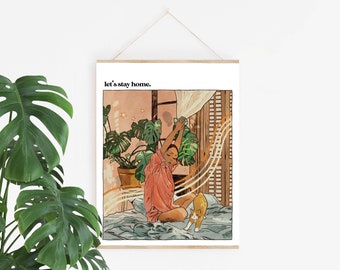 Let's Stay Home  II | Calm vibes, boho, contemporary illustrative artwork print