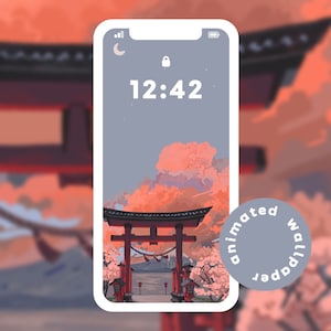 Animated Sunset Japanese Sakura Phone Wallpaper | iOS 14 and Android | Soft aesthetic | Digital Download