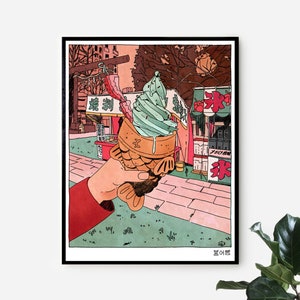 Taiyaki/Bungeoppang Fish Ice Cream / Japón, Corea del Sur, arte de pared con estampado inspirado en postres kawaii