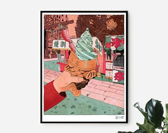 Taiyaki/Bungeoppang Fish Ice Cream | Japan, South Korea, kawaii dessert inspired print wall art