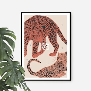 DIGITAL PRINTABLE  Leopards (Hyō) | Minimalist, pink orange physical print wall art