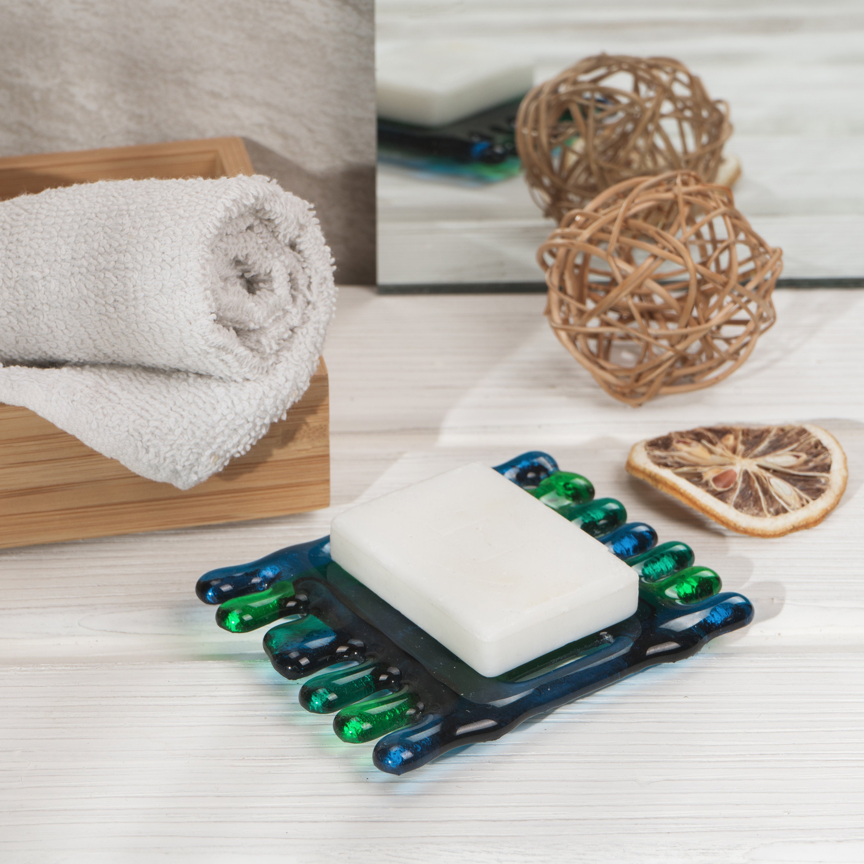 Green glass soap dish with drain bath accessories soap Etsy