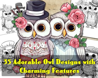 Whimsical Owl Coloring Pages for Adults, 35 Printable Designs (PDF Download)