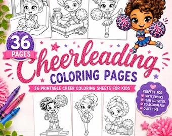 36 Cheerleading Coloring Pages for Kids, Printable Activity Sheets (Instant Download)
