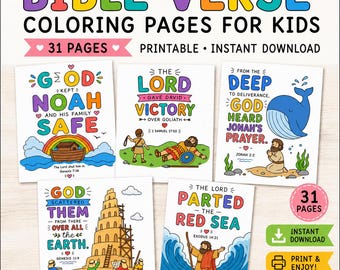 Bible Verse Coloring Pages for Kids, Sunday School Activities, Noah's Ark (Digital Download)