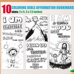 10 Coloring Bible Affirmation Bookmarks for Boys - Encouraging Faith - Scripture Markers for Kids - Inspirational Christian Bookmarks