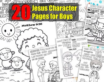 Bible Coloring Pages for Boys, Christian Faith Illustrations (PDF)
