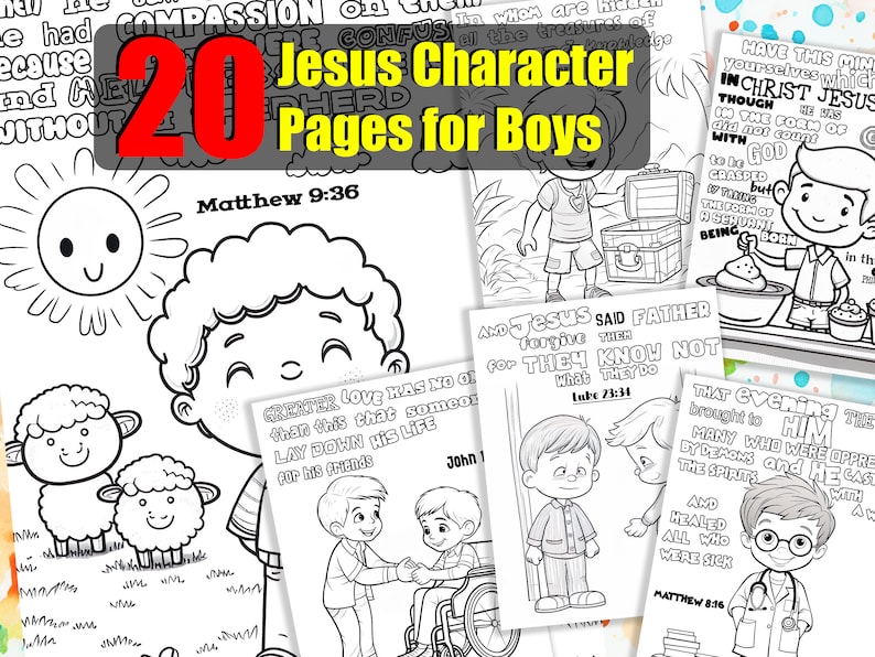 Jesus Character Bible Coloring Pages for Boys - 20 Bible Verse ...