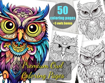 Owl Coloring Pages for Adults – 50 Intricate Designs (Digital Download)