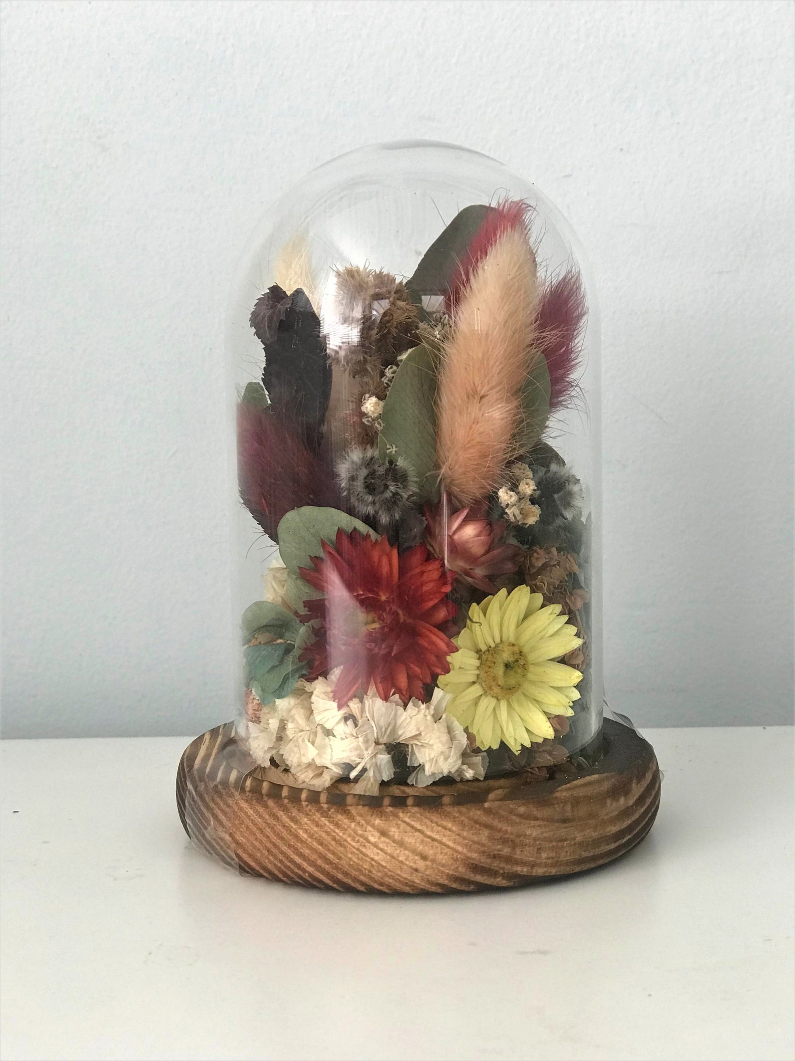 Dried Flowers in Glass Dome Rustic Flowers Boho Flowers Etsy Australia