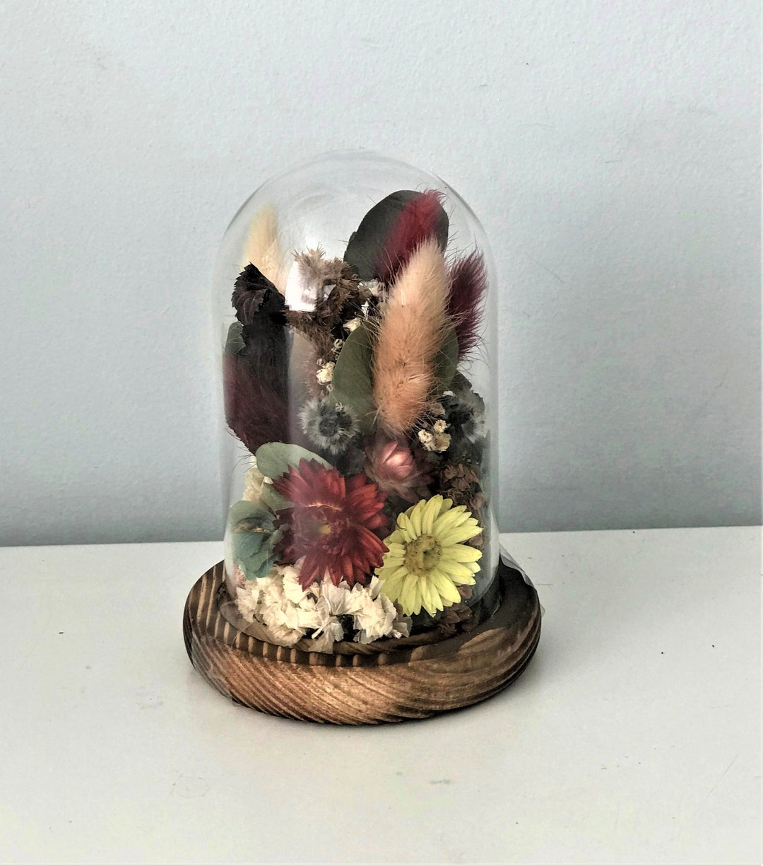 Dried Flowers in Glass Dome Rustic Flowers Boho Flowers Etsy Australia