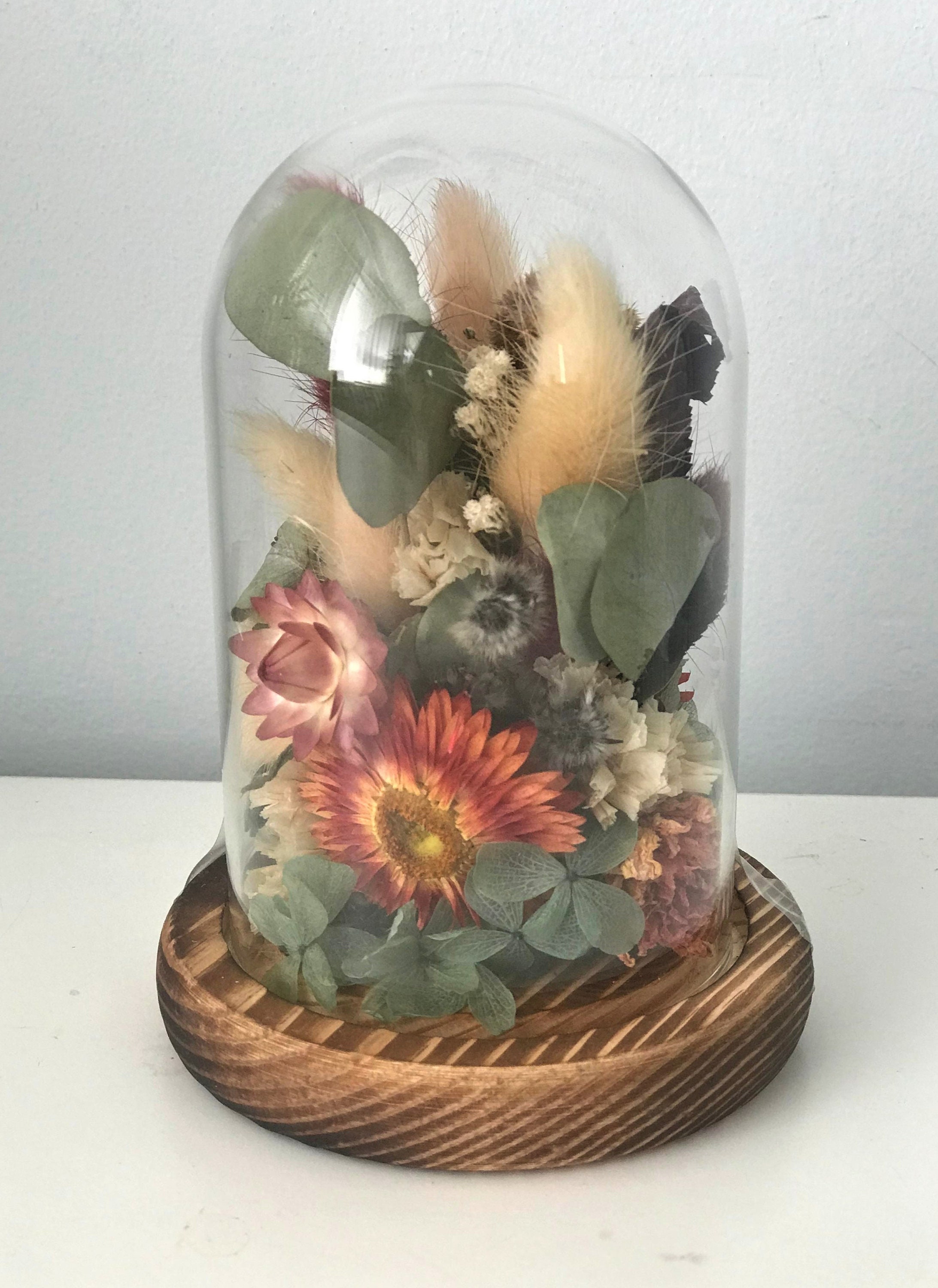 Dried Flowers in Glass Dome Rustic Flowers Boho Flowers Etsy Australia