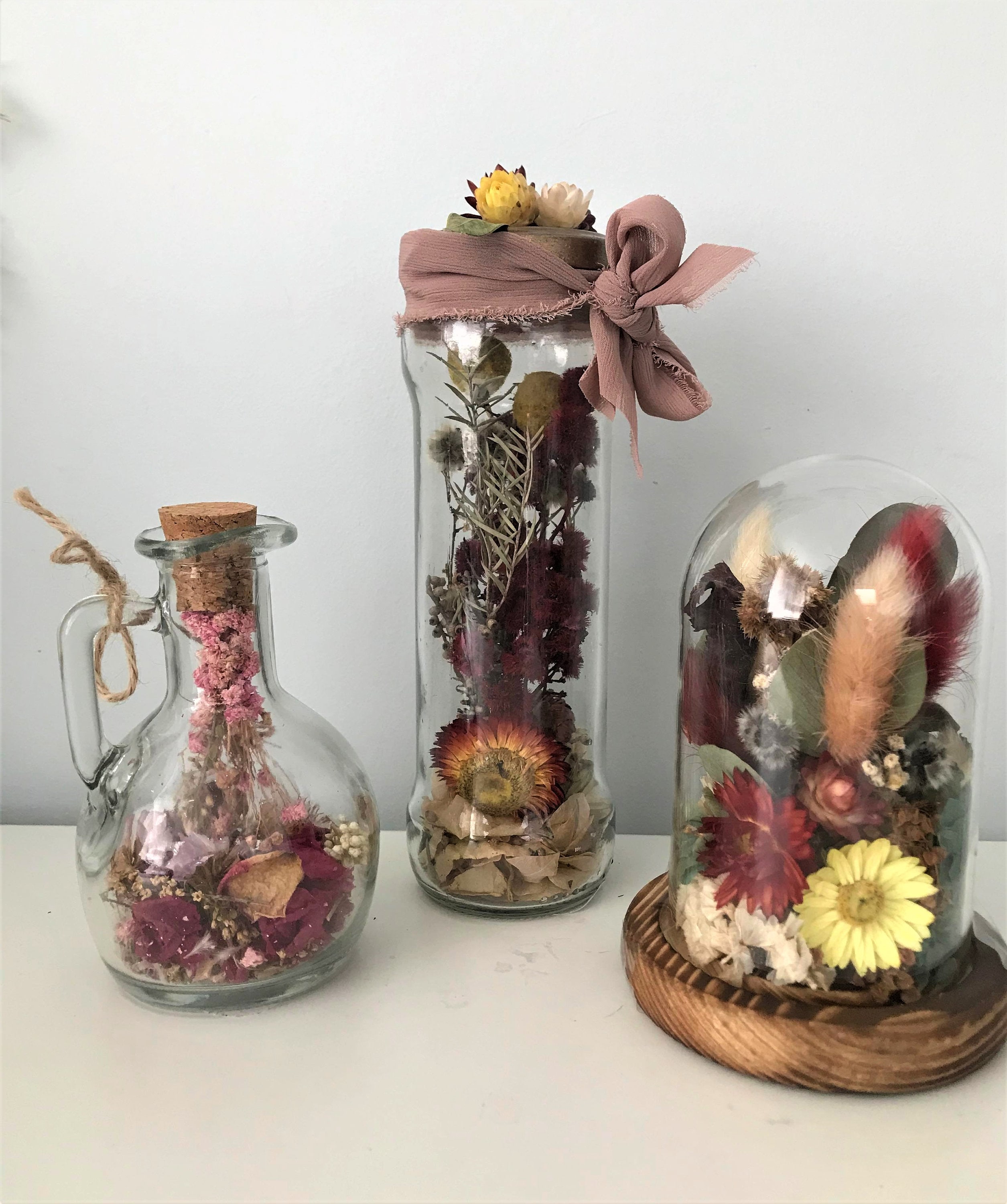 Dried Flowers in Glass Dome Rustic Flowers Boho Flowers Etsy Australia