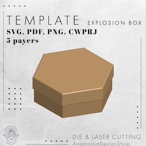 Plantilla de caja de explosión svg, Plantilla de caja de embalaje, Papeles de caja hexagonal