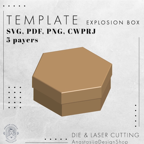 Explosion picture box svg, Exploding box template, Hexagon paper pack