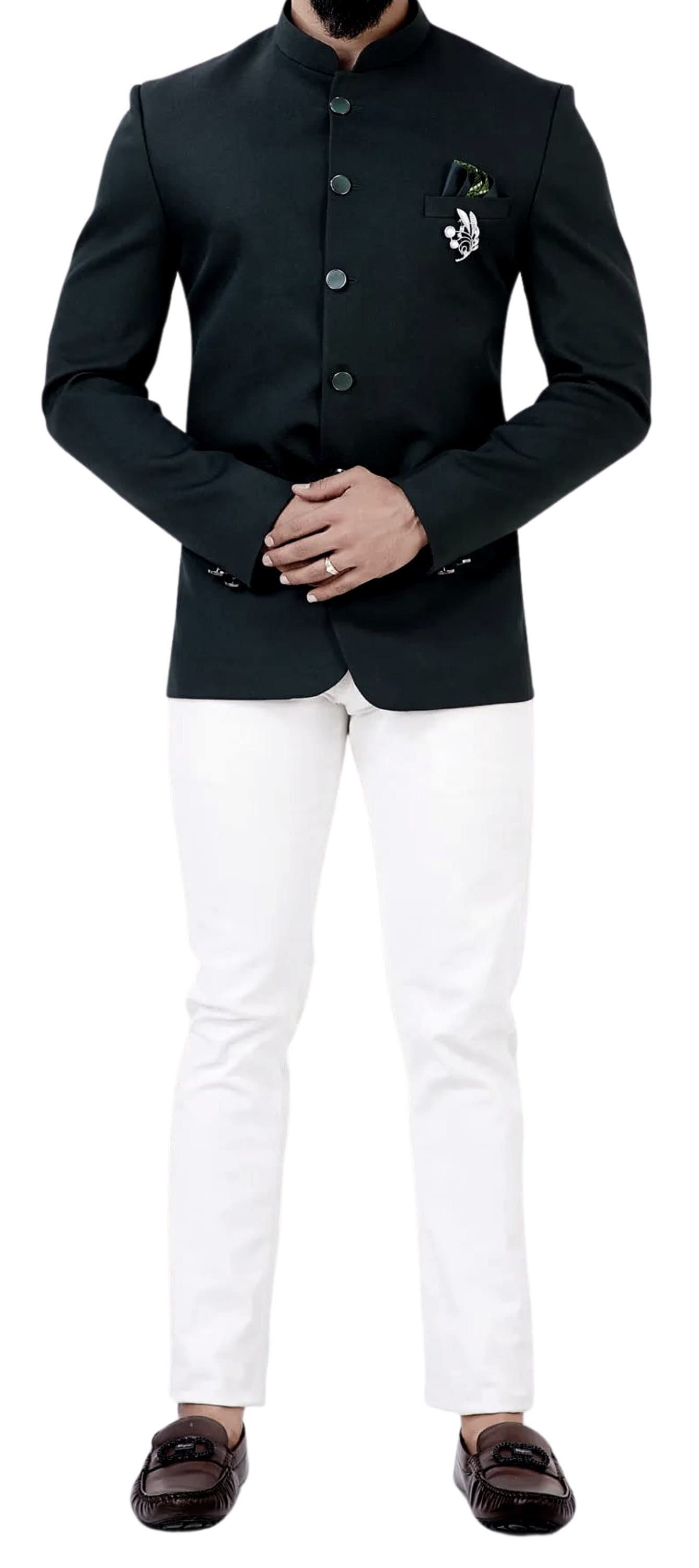 Woven Terry Rayon Jodhpuri Suit in Black : MHG1011