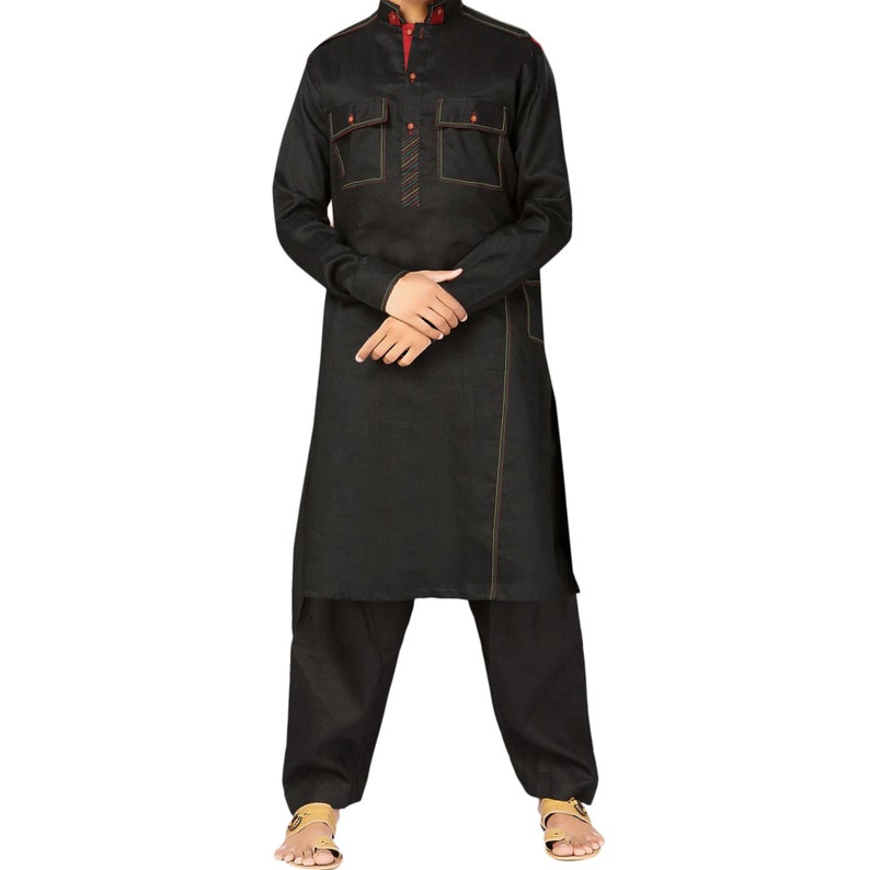 Handmade Ethnic Wear Pathani Suit Latest Design Kurta Pajama, Wedding Party Festivals Season Ethnic Party Dress Outfit Wedding Kurta Pajama image 1