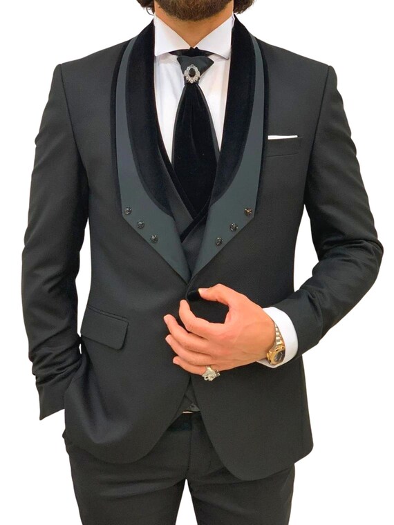 Mens Black 3 Piece Suits Tuxedo Modern Look Slim Fit 1 Button Wedding and Formal Events Suit Blazer Vest Pants Shirt Etsy Canada