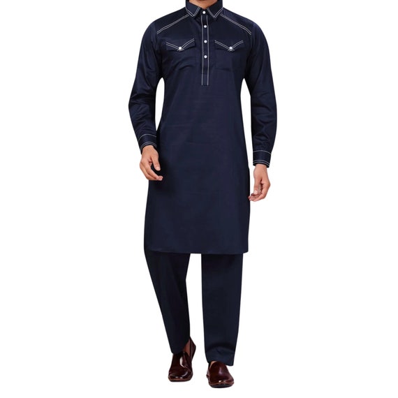 Pathani suit for men- Khan dress with regular collar at www.shiddat.com
