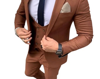 Men Modern Look Slim Fit 3 Piece Suits, Wedding and Formal Events Suit, Blazer Vest Pants & Shirt, Elegant Hosting Evening Party wear Dress.