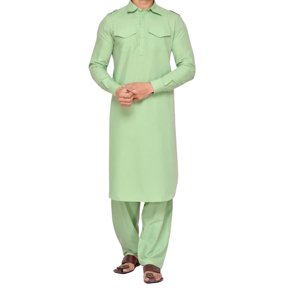 Mens Indian Pakistani Bollywood Designer Cotton Linen Pathani Suit Salwar  Set - Walmart.com