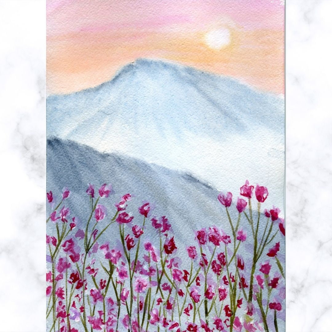 Aquarell Malerei Berglandschaft Morgen / blauer Grat Berge / | Etsy